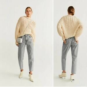 MNG Mango Jeans Womens Size 29 Mom Cropped Grey Stone Wash Retro Vintage Baggy